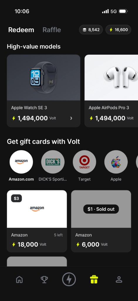 Paceful 리워드 교환 — Apple Watch, AirPods, 기프트카드
